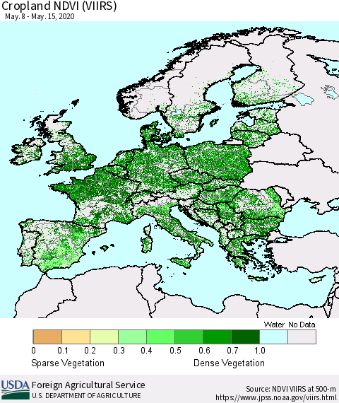 Europe Cropland NDVI (VIIRS) Thematic Map For 5/11/2020 - 5/20/2020
