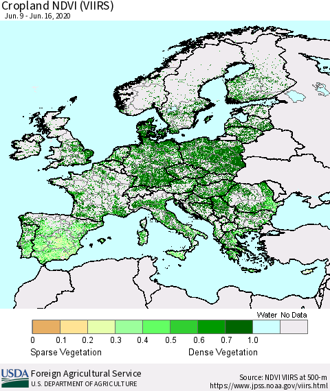 Europe Cropland NDVI (VIIRS) Thematic Map For 6/11/2020 - 6/20/2020