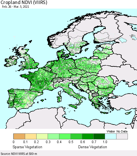 Europe Cropland NDVI (VIIRS) Thematic Map For 2/26/2021 - 3/5/2021