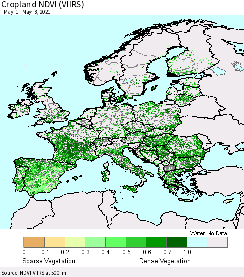 Europe Cropland NDVI (VIIRS) Thematic Map For 5/1/2021 - 5/8/2021