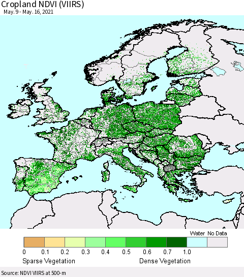 Europe Cropland NDVI (VIIRS) Thematic Map For 5/9/2021 - 5/16/2021