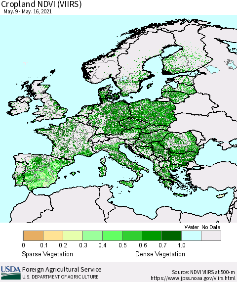 Europe Cropland NDVI (VIIRS) Thematic Map For 5/11/2021 - 5/20/2021