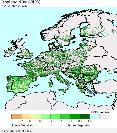 Europe Cropland NDVI (VIIRS) Thematic Map For 5/17/2021 - 5/24/2021