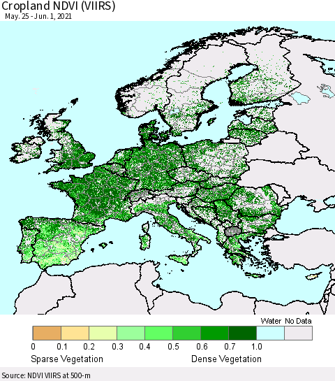 Europe Cropland NDVI (VIIRS) Thematic Map For 5/25/2021 - 6/1/2021