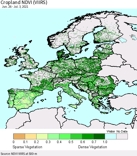 Europe Cropland NDVI (VIIRS) Thematic Map For 6/26/2021 - 7/3/2021