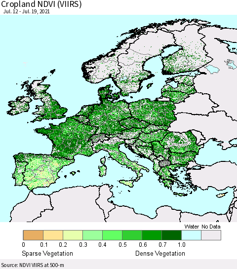Europe Cropland NDVI (VIIRS) Thematic Map For 7/12/2021 - 7/19/2021