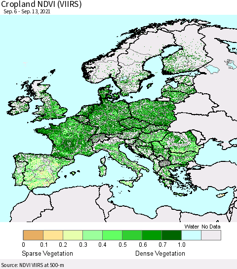 Europe Cropland NDVI (VIIRS) Thematic Map For 9/6/2021 - 9/13/2021