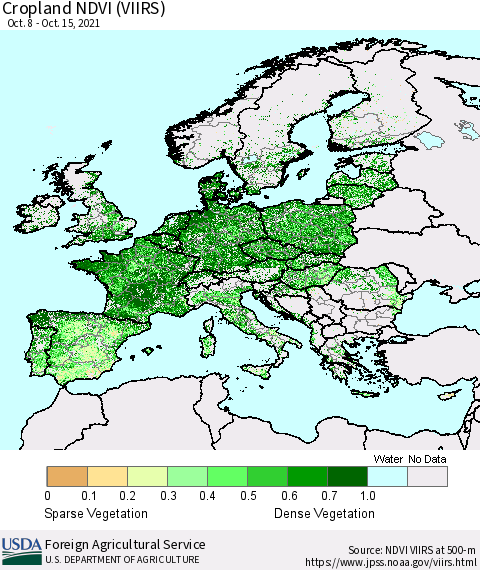 Europe Cropland NDVI (VIIRS) Thematic Map For 10/11/2021 - 10/20/2021