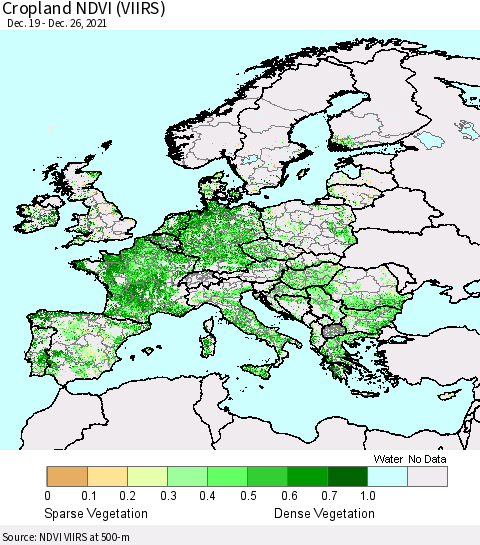 Europe Cropland NDVI (VIIRS) Thematic Map For 12/19/2021 - 12/26/2021