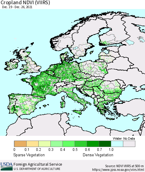 Europe Cropland NDVI (VIIRS) Thematic Map For 12/21/2021 - 12/31/2021