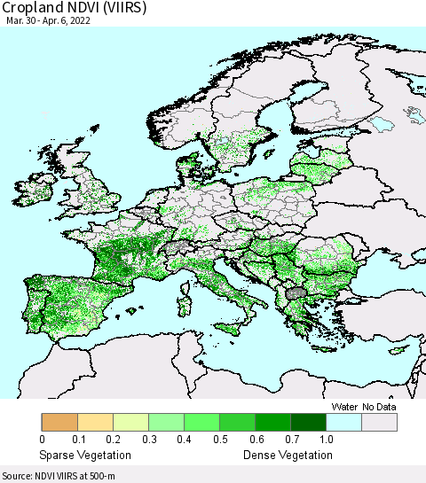 Europe Cropland NDVI (VIIRS) Thematic Map For 3/30/2022 - 4/6/2022