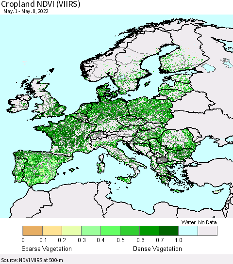 Europe Cropland NDVI (VIIRS) Thematic Map For 5/1/2022 - 5/8/2022