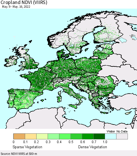 Europe Cropland NDVI (VIIRS) Thematic Map For 5/9/2022 - 5/16/2022