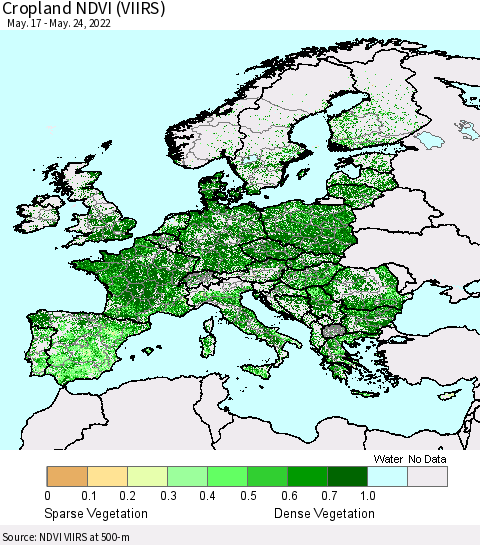 Europe Cropland NDVI (VIIRS) Thematic Map For 5/17/2022 - 5/24/2022