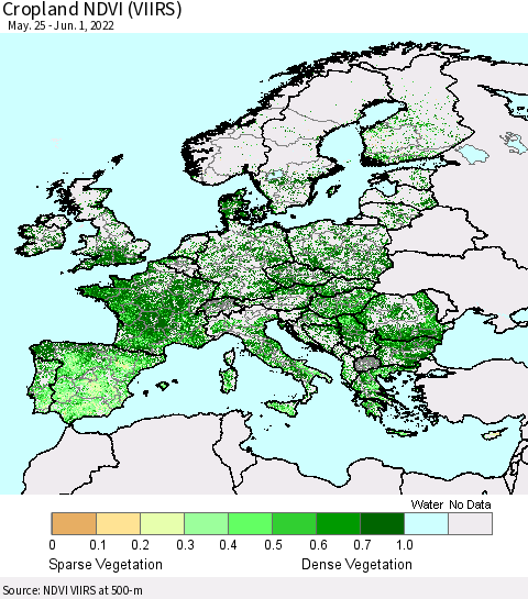 Europe Cropland NDVI (VIIRS) Thematic Map For 5/25/2022 - 6/1/2022