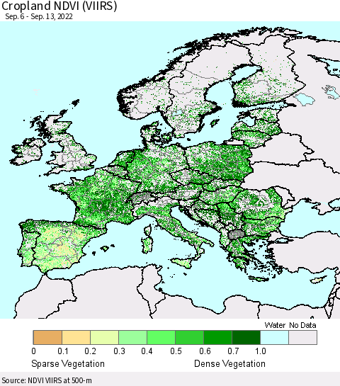 Europe Cropland NDVI (VIIRS) Thematic Map For 9/6/2022 - 9/13/2022
