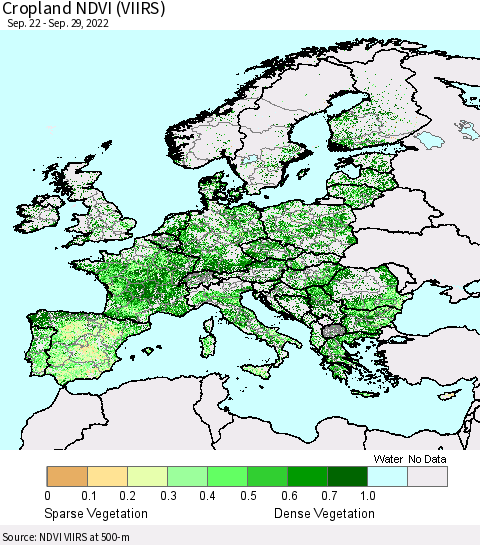 Europe Cropland NDVI (VIIRS) Thematic Map For 9/22/2022 - 9/29/2022