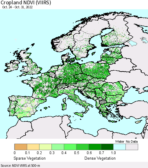 Europe Cropland NDVI (VIIRS) Thematic Map For 10/24/2022 - 10/31/2022