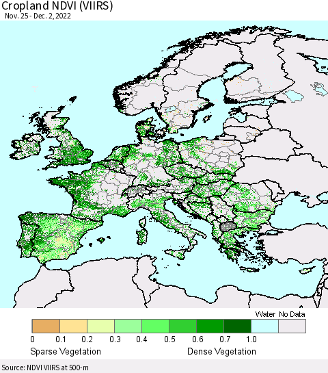 Europe Cropland NDVI (VIIRS) Thematic Map For 11/25/2022 - 12/2/2022