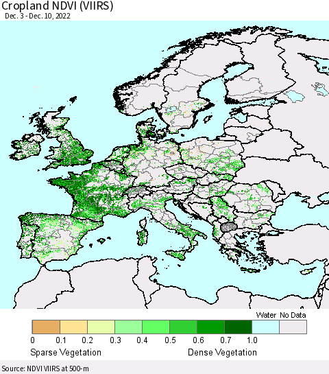Europe Cropland NDVI (VIIRS) Thematic Map For 12/3/2022 - 12/10/2022