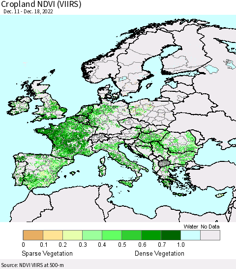 Europe Cropland NDVI (VIIRS) Thematic Map For 12/11/2022 - 12/18/2022