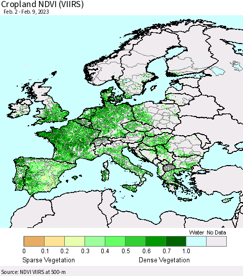 Europe Cropland NDVI (VIIRS) Thematic Map For 2/2/2023 - 2/9/2023