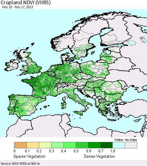 Europe Cropland NDVI (VIIRS) Thematic Map For 2/10/2023 - 2/17/2023