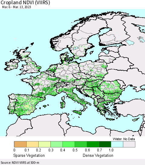 Europe Cropland NDVI (VIIRS) Thematic Map For 3/6/2023 - 3/13/2023