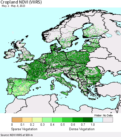 Europe Cropland NDVI (VIIRS) Thematic Map For 5/1/2023 - 5/8/2023