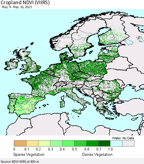 Europe Cropland NDVI (VIIRS) Thematic Map For 5/9/2023 - 5/16/2023