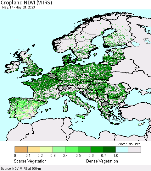 Europe Cropland NDVI (VIIRS) Thematic Map For 5/17/2023 - 5/24/2023