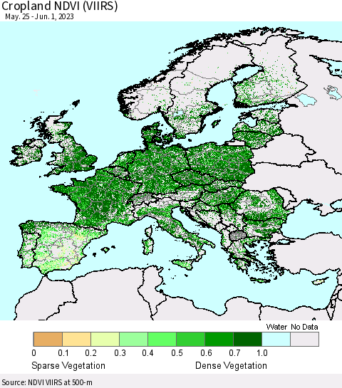 Europe Cropland NDVI (VIIRS) Thematic Map For 5/25/2023 - 6/1/2023