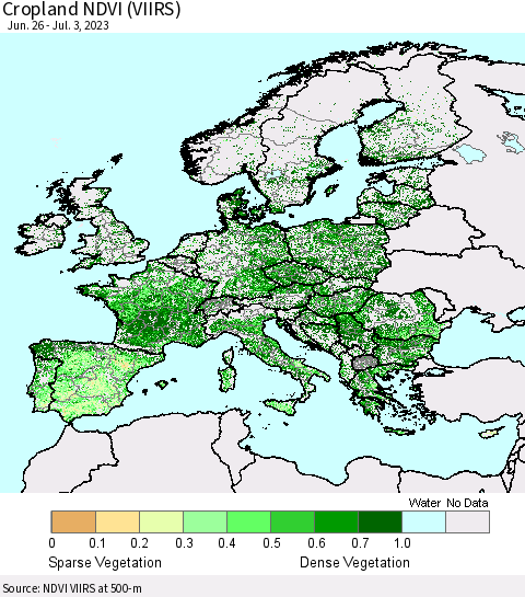 Europe Cropland NDVI (VIIRS) Thematic Map For 6/26/2023 - 7/3/2023