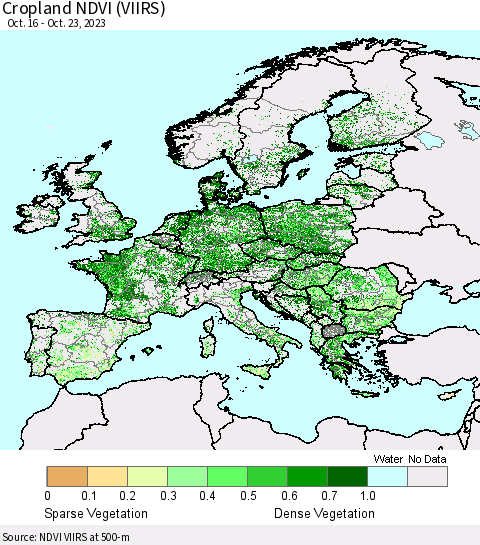 Europe Cropland NDVI (VIIRS) Thematic Map For 10/16/2023 - 10/23/2023