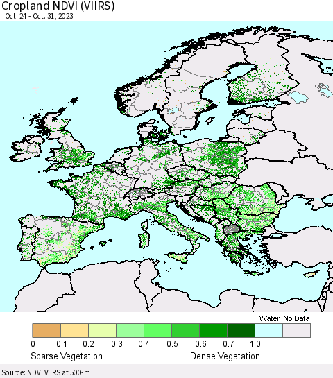 Europe Cropland NDVI (VIIRS) Thematic Map For 10/24/2023 - 10/31/2023