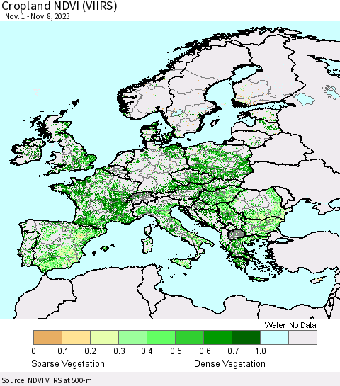 Europe Cropland NDVI (VIIRS) Thematic Map For 11/1/2023 - 11/8/2023