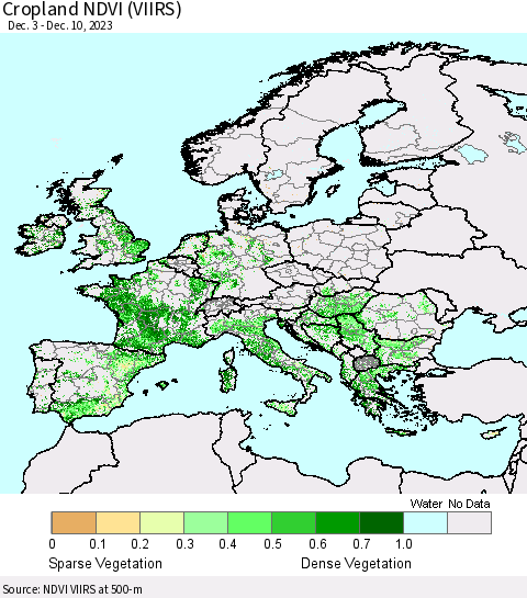 Europe Cropland NDVI (VIIRS) Thematic Map For 12/3/2023 - 12/10/2023