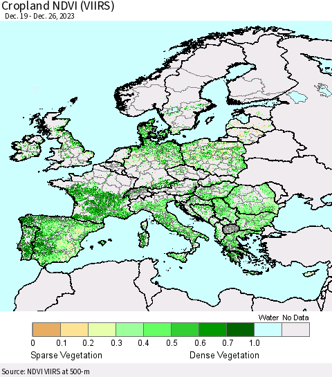 Europe Cropland NDVI (VIIRS) Thematic Map For 12/19/2023 - 12/26/2023