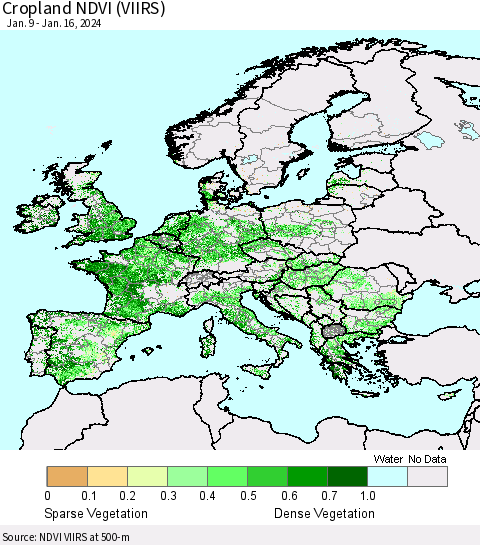 Europe Cropland NDVI (VIIRS) Thematic Map For 1/9/2024 - 1/16/2024