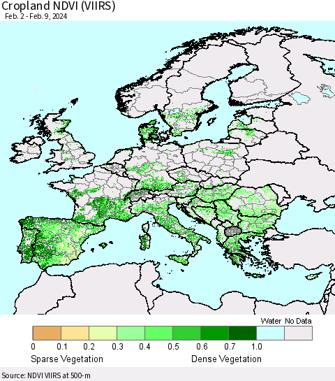 Europe Cropland NDVI (VIIRS) Thematic Map For 2/2/2024 - 2/9/2024