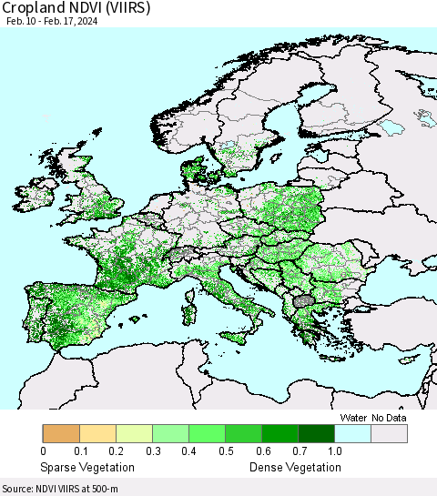 Europe Cropland NDVI (VIIRS) Thematic Map For 2/10/2024 - 2/17/2024