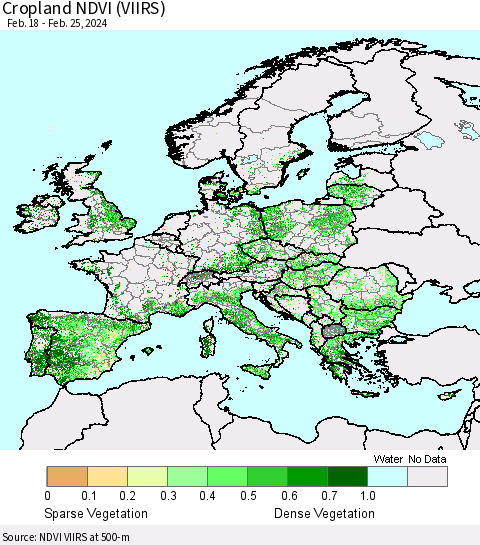 Europe Cropland NDVI (VIIRS) Thematic Map For 2/18/2024 - 2/25/2024