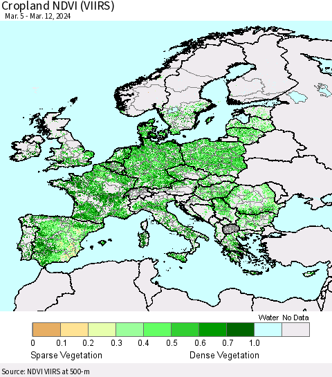 Europe Cropland NDVI (VIIRS) Thematic Map For 3/5/2024 - 3/12/2024
