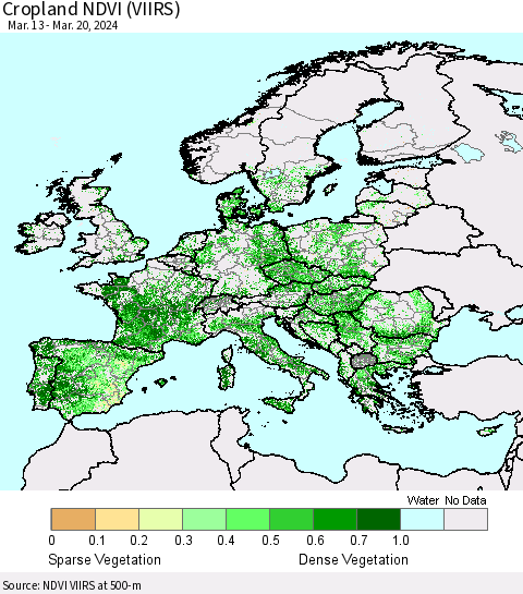 Europe Cropland NDVI (VIIRS) Thematic Map For 3/13/2024 - 3/20/2024