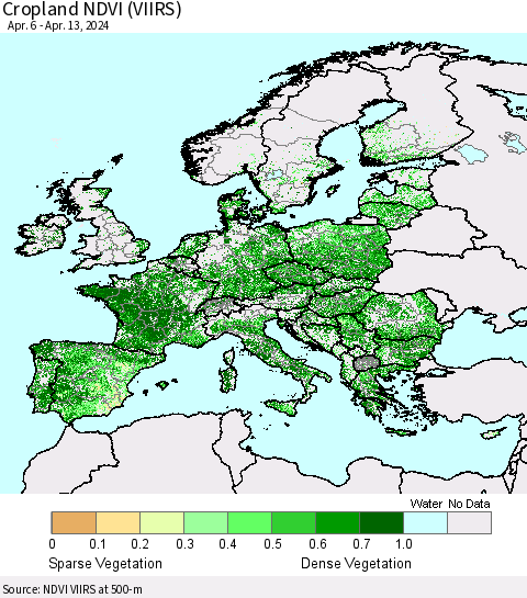 Europe Cropland NDVI (VIIRS) Thematic Map For 4/6/2024 - 4/13/2024