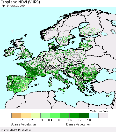 Europe Cropland NDVI (VIIRS) Thematic Map For 4/14/2024 - 4/21/2024