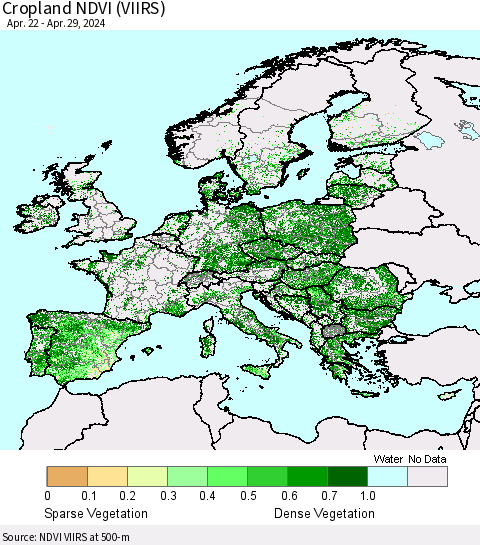 Europe Cropland NDVI (VIIRS) Thematic Map For 4/22/2024 - 4/29/2024