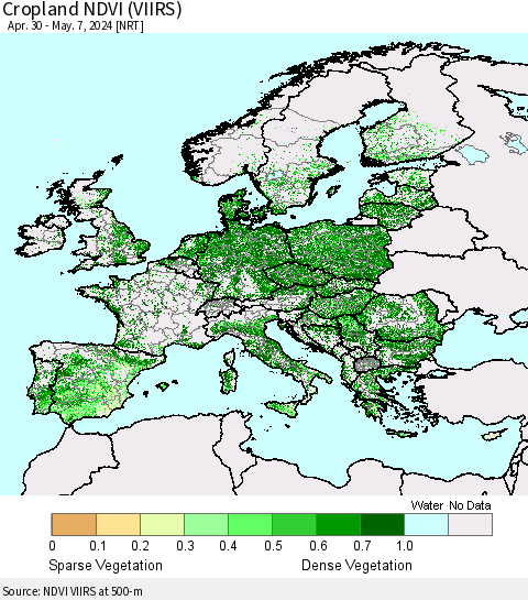 Europe Cropland NDVI (VIIRS) Thematic Map For 4/30/2024 - 5/7/2024