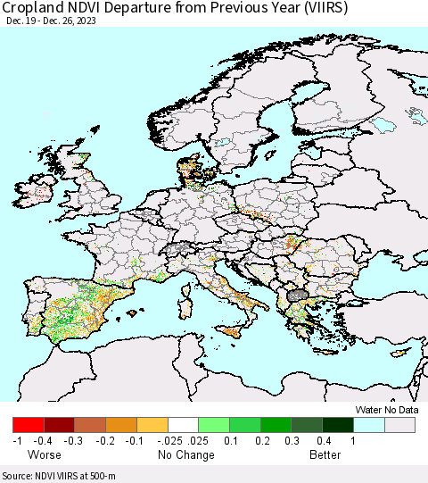 Europe Cropland NDVI Departure from Previous Year (VIIRS) Thematic Map For 12/19/2023 - 12/26/2023