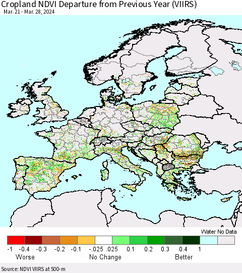Europe Cropland NDVI Departure from Previous Year (VIIRS) Thematic Map For 3/21/2024 - 3/28/2024